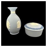 Wedgwood Jasperware Pale-Blue Bud Vase & Oval Lidd
