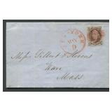 USA - 1849 #1, a 5c brown (3 margins) cancelled by