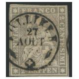 Switzerland 1858-1862 #35, a used 2r dark gray, ca