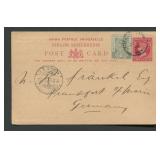 Straits Settlements 1899, a uprated 2c red postcar