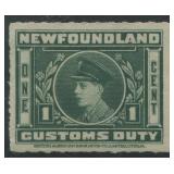 Newfoundland 1927 #NFC1a, a MH Custom Duty 1c gree