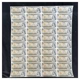 Complete uncut sheet of 40, of the 1973 $1 banknot