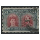 Rhodesia 1910, #118, ï¿½1 bluish slate and carmine d