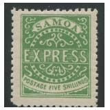 Samoa 1877 - 1882 #8a, a MH 5/- yellow green with