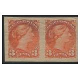Canada 1888 - 1897,#41b, 3c orange IMPERFORATE pai