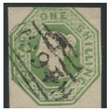 Great Britain 1847 #5 a used 1/- green embossed is