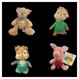 Group of 4 Vintage Plush Toys - Steiff Teddy Bear,