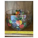 Large Glass, Hand Painted Fruit Bowl