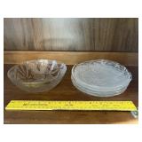 Set of 4 Glass Floral Plates and a Bowl