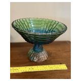 Blue and Green Glass Compote