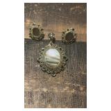 Mother of Pearl Post Back Earrings & Pendant