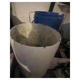 2 Plastic Barrels, one damaged on edge
