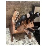 Wood Block of Knives and Sharpener