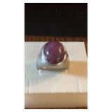 RIng marked PLAT with Amethyst Stone