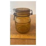 Vtg. Italian Amber Glass Jar, embossed 'Floral'
