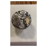 Hand Wrought Vintage Citrine RIng, unmarked, sz. 7