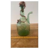 Italian Vtg. Green Glass Decanter with Ice Chamber