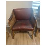 Antique Leather and Wood Horseshoe Chair