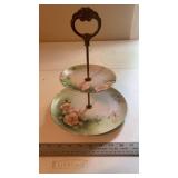 2 Tier Hand Painted Tray with Metal Handle, *Chips