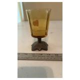Amber Glass and Metal Bottom Candle Holder