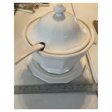 Ceramic Tureen with Ladle and Plate
