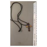 Multi Stone Cross marked 925 on cord neckace