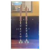 Pair of Brass and Wood Candlesticks w/Wood Candles