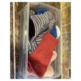 Tub of Crocheted Pot Holders