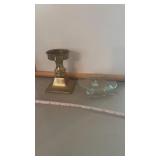 Brass Candle Holder and Dish with Gold Leaves