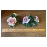 Capodimonte Porcelain Flower Pair of Candleholders