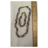 Vtg. Glass Art Necklace & Bracelet Set