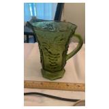 Pressed Green Glass Grape Pitcher