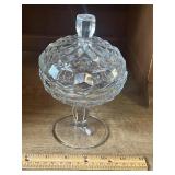 Pressed Glass Pedestal Candy Dish with Lid