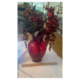 Florals in Red Glass Vase