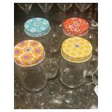 4 Pioneer Woman Drinking Jars with Handles & Lids