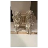 2 Ceramic Cherubs with Ceramic Bench