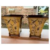 2 Bird Themed Yellow Metal Planters