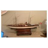 Vtg. Steam Yacht Model on Stand, 50' L, 33: H