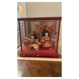 Vintage Japanese Dolls in Display Case