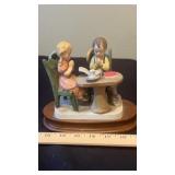 Vtg. Children Figurine on Wood Base