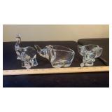 3 Glass Elephants, 2 are Dishes