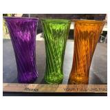 3 Vases- purple, green, gold