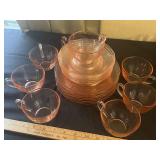 Set of Pink Depression Glass Dishes