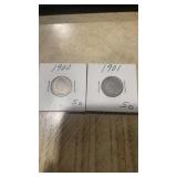 2-USA Liberty Nickel- with CENTS, 1900 & 1901