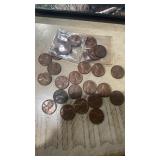 5 (1930s-50s) Wheat Pennies, 22 (1970's pennies)