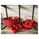 Lot of Red Metal Serving Pieces