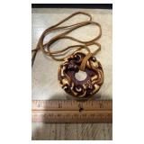 Asian-Style Carved bi-Disc Pendant on Cord
