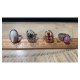 Lot of 4 Adjustable Costume Rings