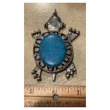 Large SIlver Tone Turtle Pendant, unmarked