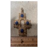 Gold Tone and Blue Stone Pendant